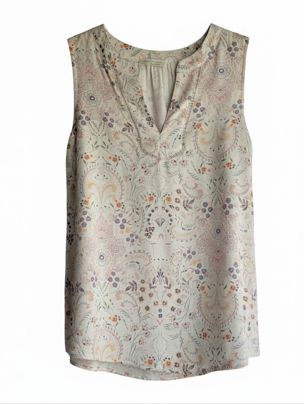 LoveStitch Soft Floral Paisley Boho Hippie V-Neck Hi-Low Sleeveless Top Size M